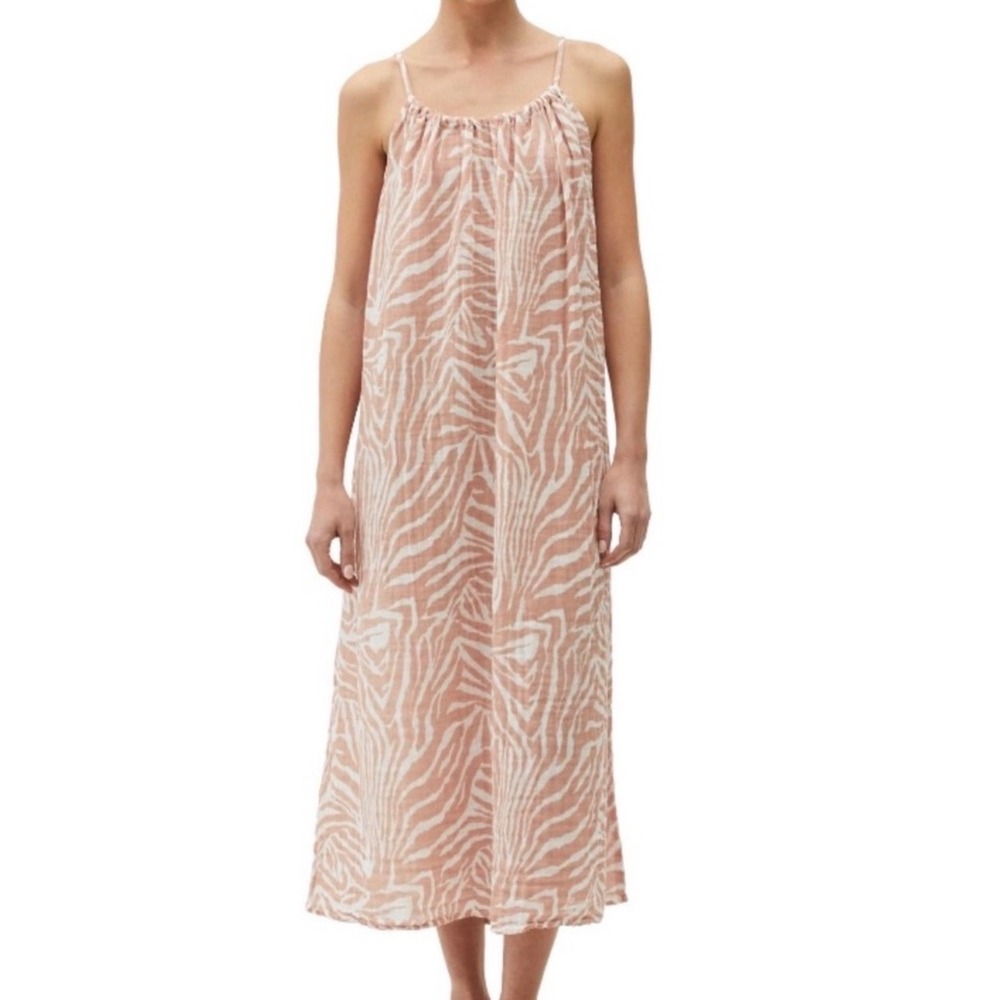 Michael Stars‎ Maxi Dress Womens Large Peach Zebra Gauze Cotton Excellent